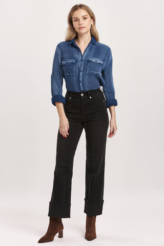 HOLLY SUPER HIGH RISE CUFFED STRAIGHT JEANS JET SET