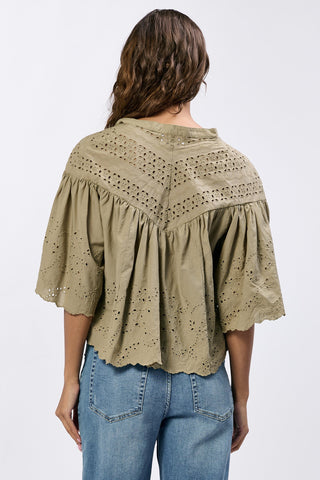 ELODIA NOVELTY TOP OLIVE BRANCH EMBROIDERY