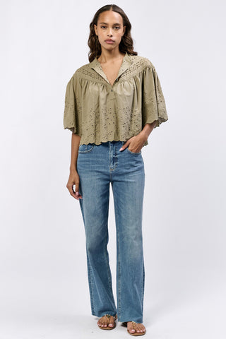 ELODIA NOVELTY TOP OLIVE BRANCH EMBROIDERY