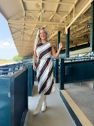 Davina Bias Dress (Chocolate Stripe)