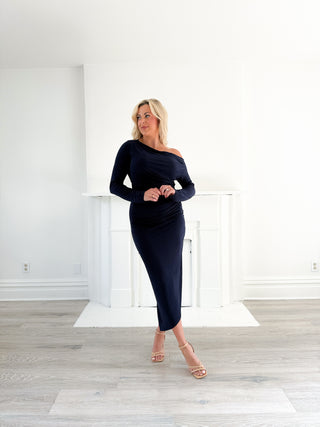 ALISSA ASYMETRICAL DRESS (NAVY) - LUCY PARIS