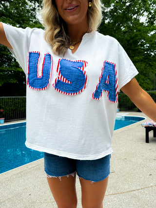 Mineral Washed Usa Patched Knit Top (WHITE)