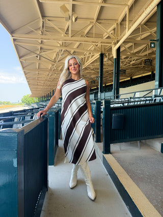 Davina Bias Dress (Chocolate Stripe)