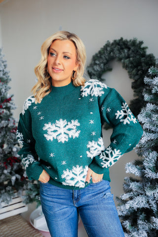 Christmas Snowflake Mock Neck Sweater (EMERALD)