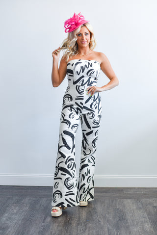 Printed Twill Jumpsuit Black/White