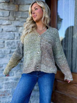 SMILEY OMBRE FUZZY KNIT CARDIGAN - SADIE & SAGE