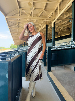 Davina Bias Dress (Chocolate Stripe)