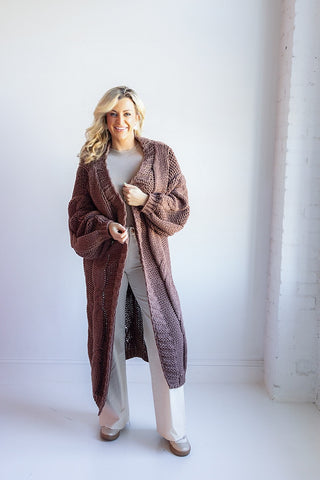 CHUNKY KNIT MAXI CARDIGAN (BROWN)