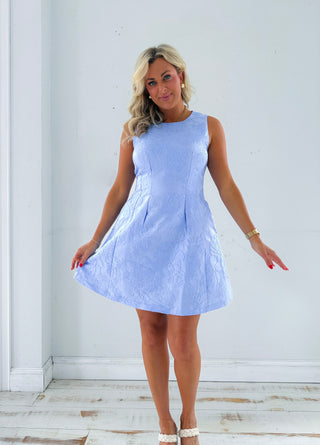 (SMALL-LARGE) Periwinkle Charm Jacquard Dress