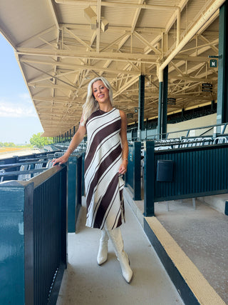 Davina Bias Dress (Chocolate Stripe)