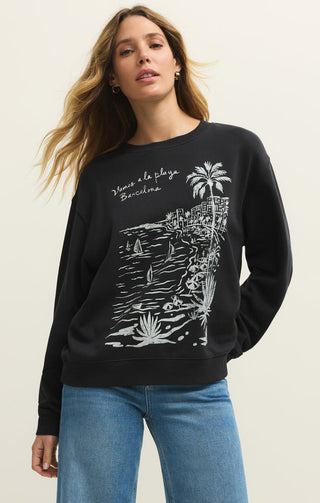 LA PLAYA BOYFRIEND SWEATSHIRT (BLACK) - Z SUPPLY