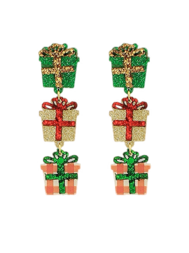 Glitter 3 Gift Box Drop Earrings GE4057