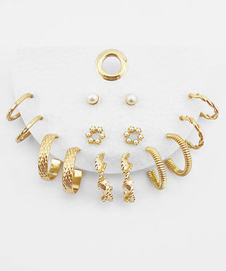 Textured & Pearl Studs & Hoops Set