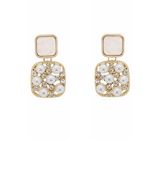 Pave Pearl Square Earrings