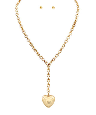 Adjustable Chain Puffy Heart Necklace Set