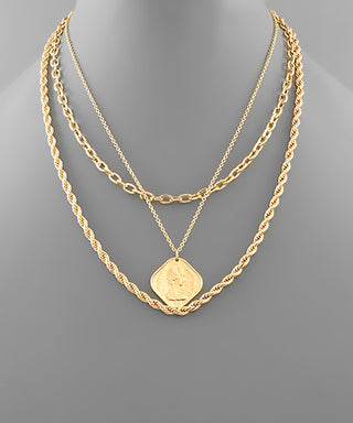 Square Coin & Chain Layer Necklace