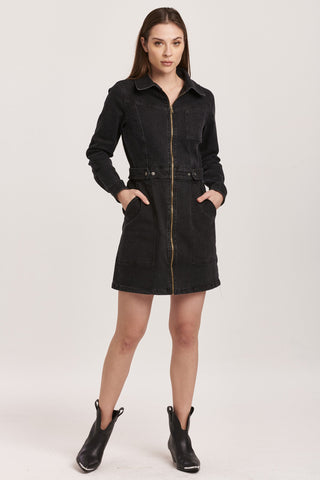 The 'SAGE' LONG SLEEVE FRONT ZIP DRESS BLACK