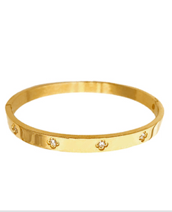 CZ Station Steel Bangle in Gold