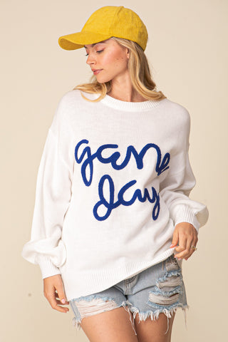 GAME DAY WHITE/BLUE SWEATER