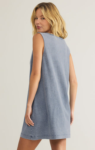 SLOANE V-NECK JERSEY DENIM MINI DRESS (MEDIUM INDIGO) - Z SUPPLY