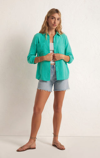 KAILI BUTTON UP GAUZE TOP (CABANA GREEN) - Z SUPPLY