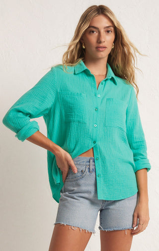 KAILI BUTTON UP GAUZE TOP (CABANA GREEN) - Z SUPPLY