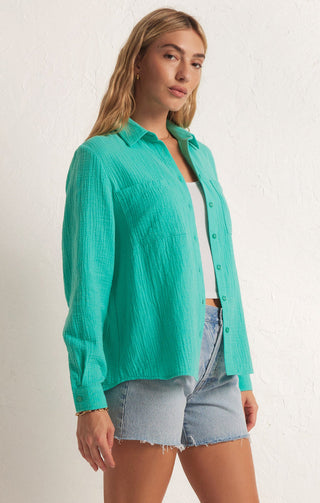 KAILI BUTTON UP GAUZE TOP (CABANA GREEN) - Z SUPPLY