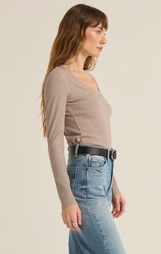 SIRENA RIB LONG SLEEVE TEE (HEATHER TAUPE) - Z SUPPLY