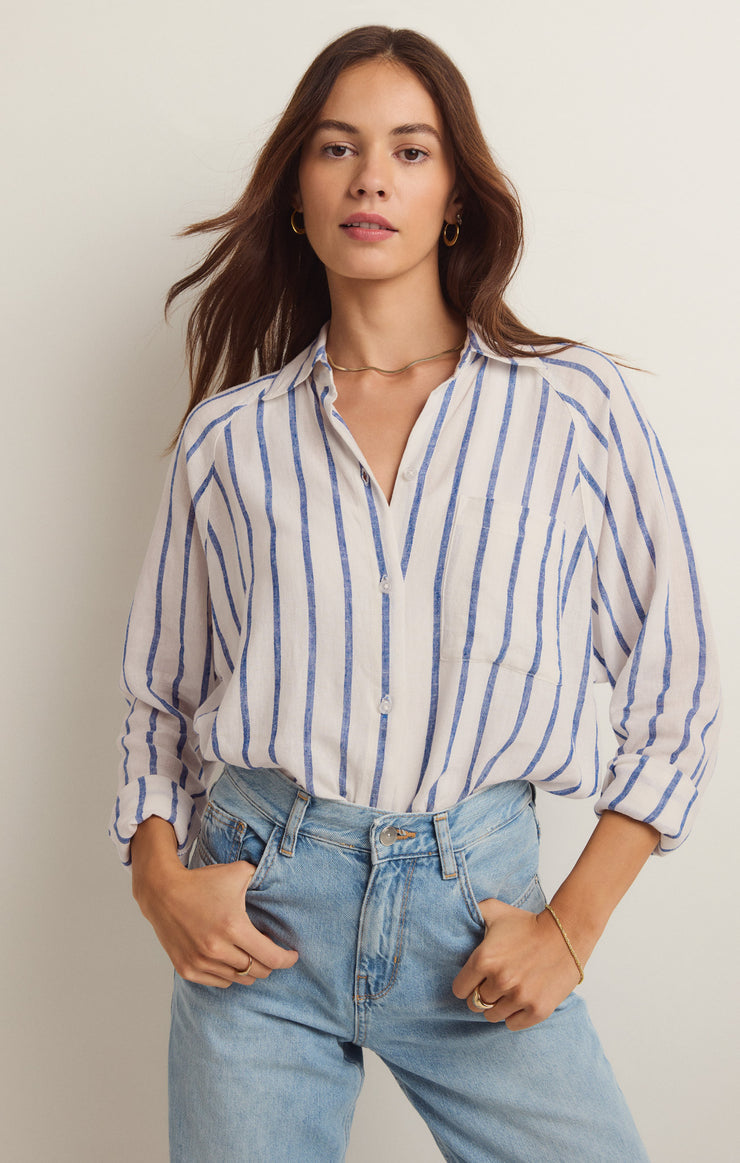 PERFECT LINEN STRIPE TOP (PALACE BLUE) - Z SUPPLY