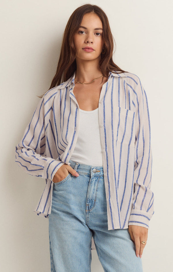 PERFECT LINEN STRIPE TOP (PALACE BLUE) - Z SUPPLY