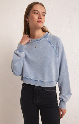 CROP OUT KNIT DENIM SWEATSHIRT - Z SUPPLY