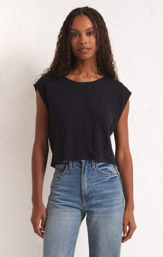 KARLEY PUCKER CROP TOP (BLACK) - Z SUPPLY