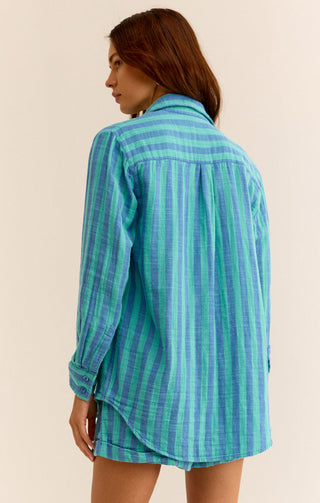 SATURDAYS STRIPE GAUZE SHIRT (BAJA BLIUE) - Z SUPPLY