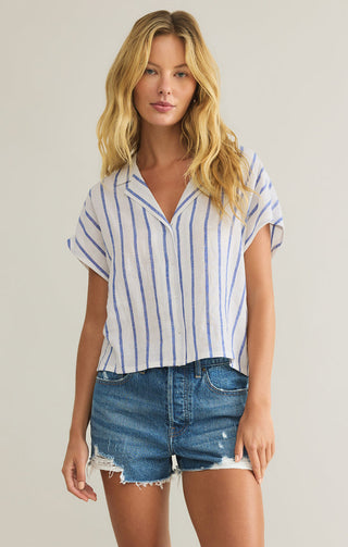 PARALLEL STRIPED LINEN TOP (PALACE BLUE) - Z SUPPLY