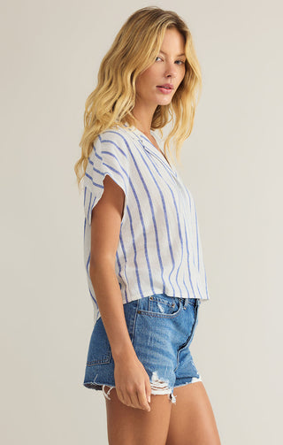 PARALLEL STRIPED LINEN TOP (PALACE BLUE) - Z SUPPLY