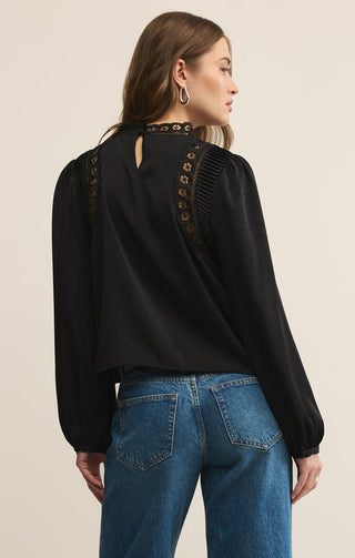 SILVANA MOCK NECK EMBROIDERED TOP(BLACK) - Z SUPPLY