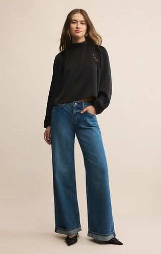 SILVANA MOCK NECK EMBROIDERED TOP(BLACK) - Z SUPPLY