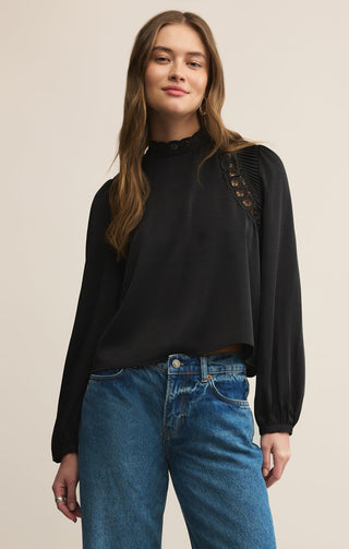 SILVANA MOCK NECK EMBROIDERED TOP(BLACK) - Z SUPPLY