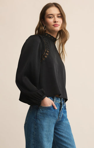 SILVANA MOCK NECK EMBROIDERED TOP(BLACK) - Z SUPPLY