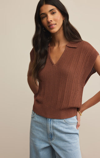 LAUDEN CROCHET POLO TOP (TEAKWOOD) - Z SUPPLY
