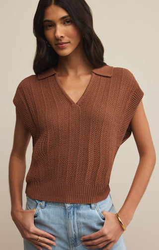 LAUDEN CROCHET POLO TOP (TEAKWOOD) - Z SUPPLY