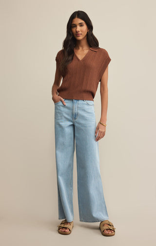LAUDEN CROCHET POLO TOP (TEAKWOOD) - Z SUPPLY
