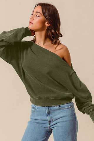 MINERAL WASHED ONE SHOULDER TOP (OLIVE)