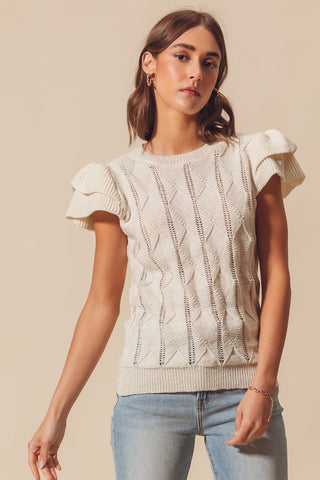 BRAIDED BUTTERFLY SLEEVE (CREAM) SWEATER