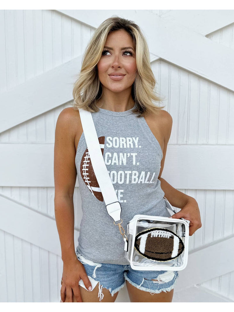 White Football Chenille-Patch Stadium-Approved Clear Purse