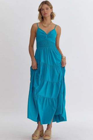 Spaghetti Strap Vacation Maxi Dress (Aqua)