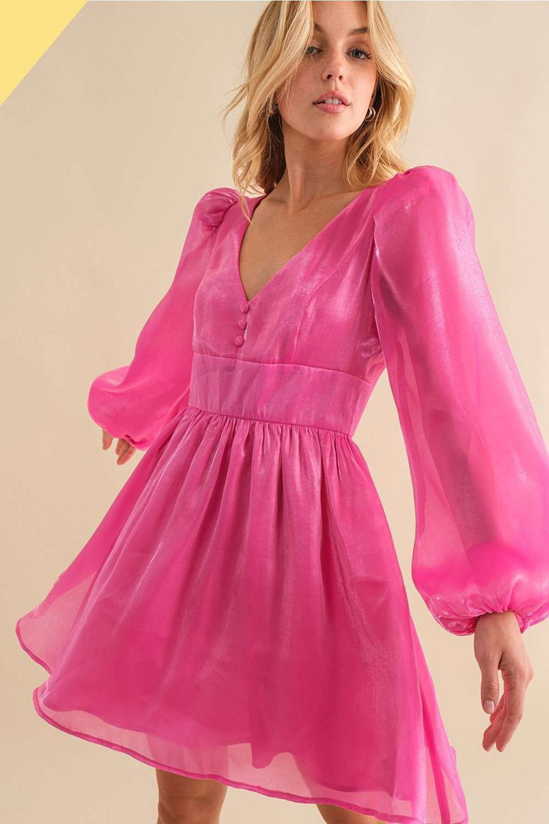 Feminine Mood Shirring Mini Dress (Pink)