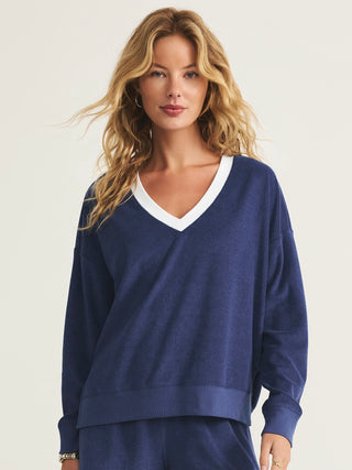 (MEDIUM + LARGE) MARX V-NECK TERRY SWEATSHIRT  (YACHT BLUE) - Z SUPPLY