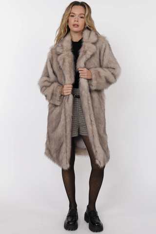 PIXIE TIPPED VEGAN FUR COAT IN (BEIGE/BROWN) - SAGE THE LABEL