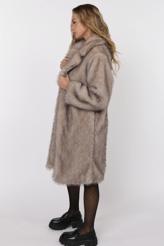 PIXIE TIPPED VEGAN FUR COAT IN (BEIGE/BROWN) - SAGE THE LABEL